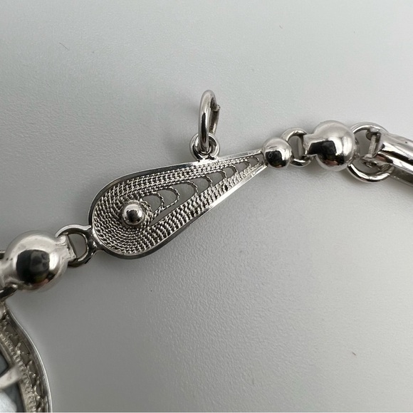 Sorrento Sterling Silver Bracelet Filigree Hematite Stone vintage - Picture 3 of 5